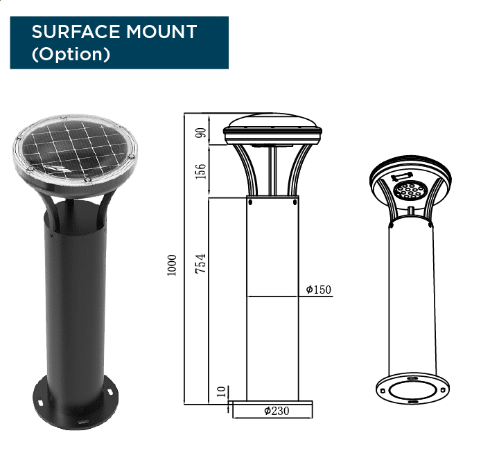 IK10 Solar Bollard surface mount option